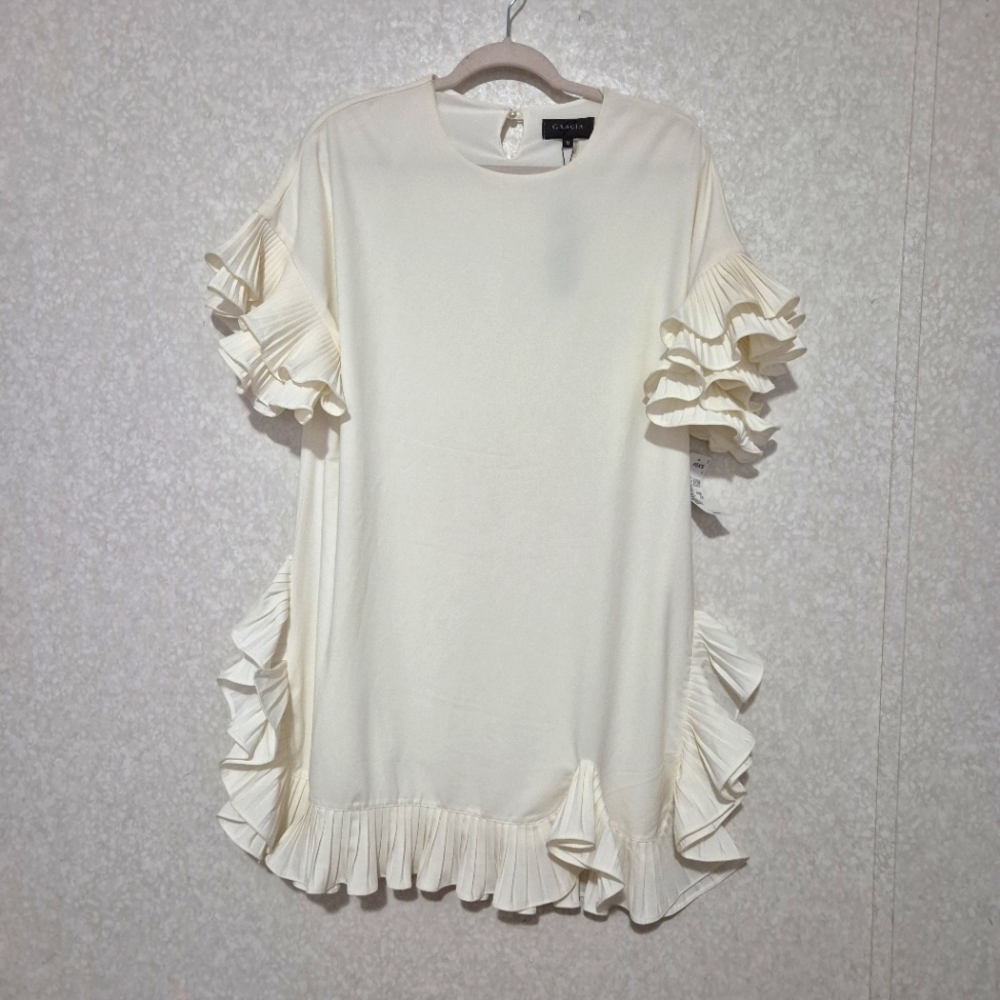Gracia Ivory Ruffle Sleeve Mini Dress